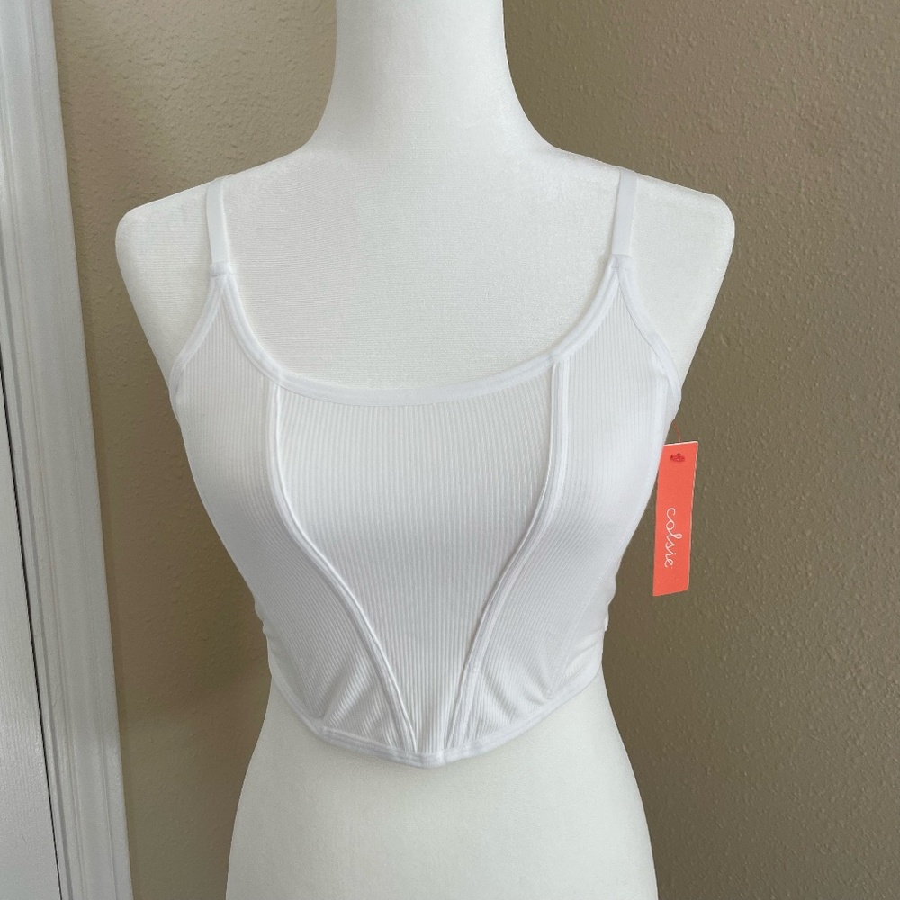 NWT Colsie White Ribbed Corset Tank Size Medium